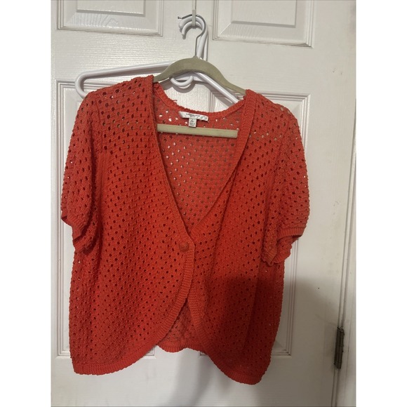 Liz Claiborne  Orange  Open Knit One Button Short Sleeve Sweater Plus 2x - Picture 1 of 3